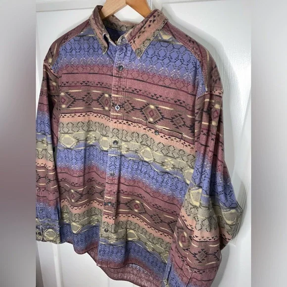 Cabela’s Deerskin Soft Chamois Southwest Geometric Button Shirt – Men’s Size L - Picture 4 of 9